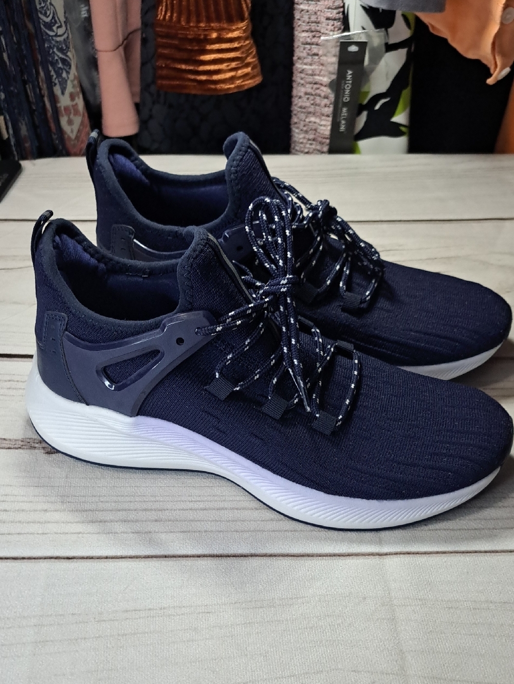 Men's Navy Knit Athletic Sneakers - Comfortable Lace-Up Trainer Size 43